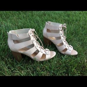 Women’s cream gladiator sandal heels